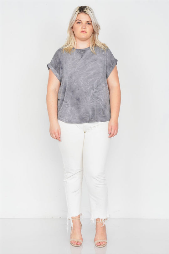 Plus Size Grey Sleeveless Basic U-shape Hem Top