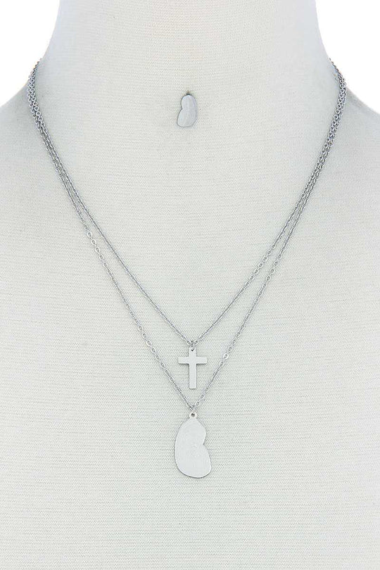 Stylish Double Layer Cross And Mary Necklace And Earring Set