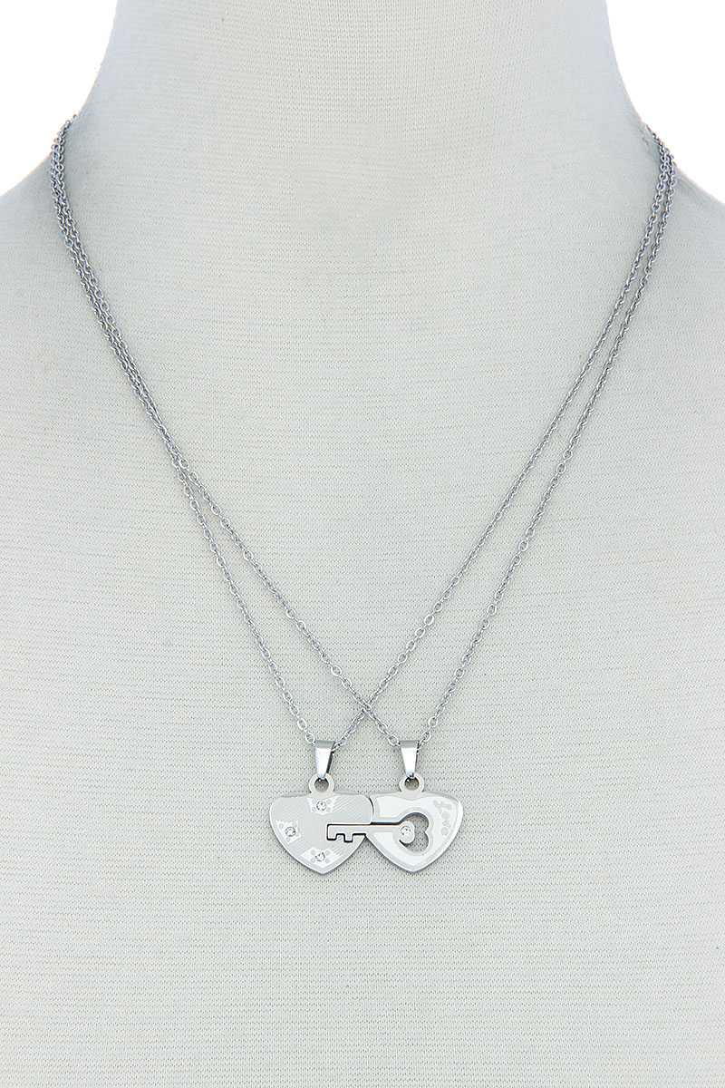 Double Heart Key Necklace Set