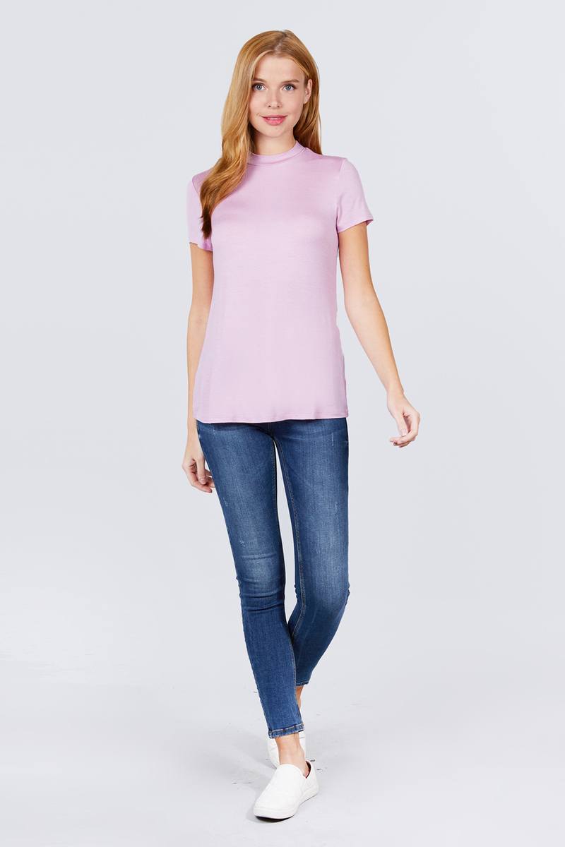 Short Sleeve Mock Neck Rayon Spandex Rib Top