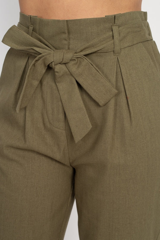 Belted Linen Paper Bag Pants