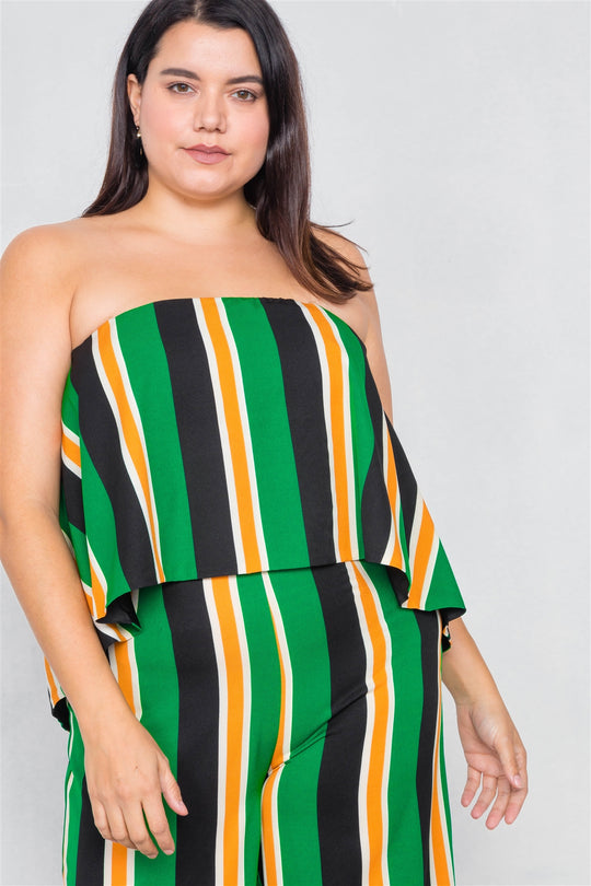 Plus Size Green Multi Stripe Open Back Jumpsuit