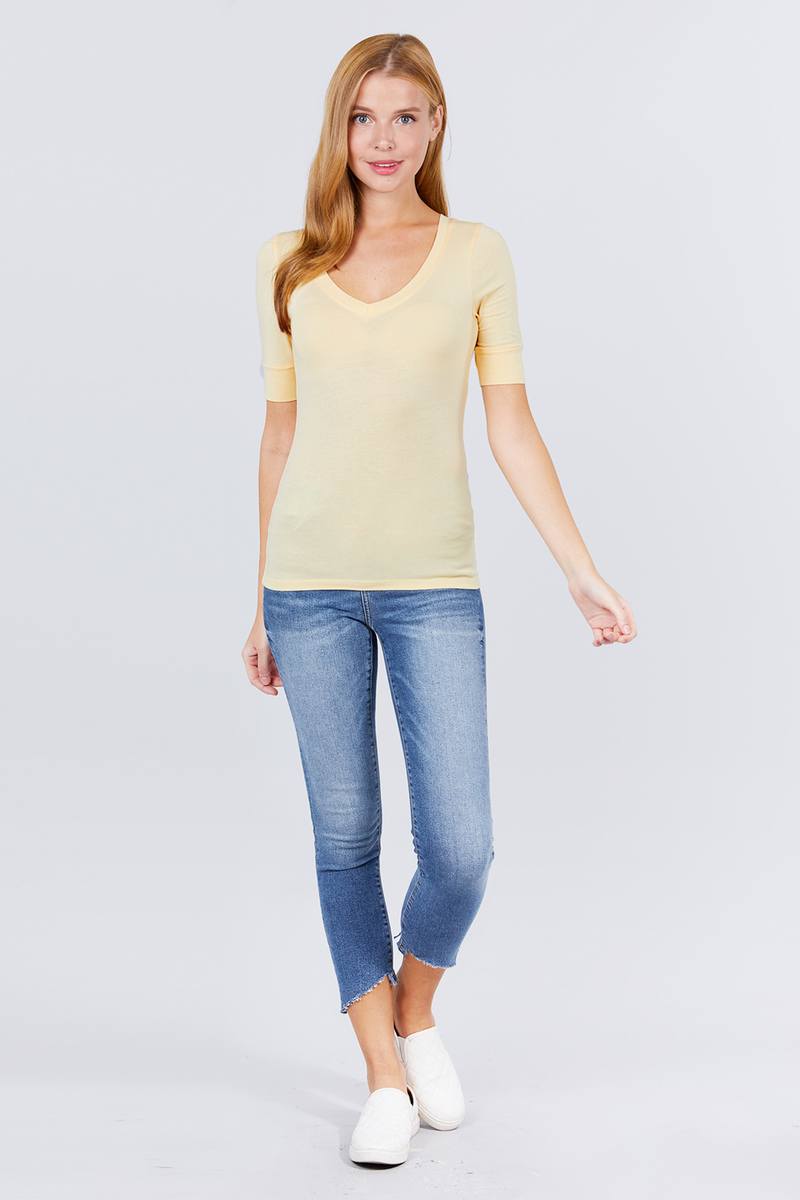 Elbow Sleeve V Neck Top