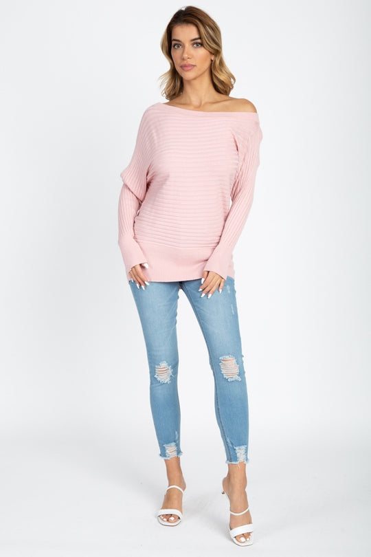 One Shoulder Ribbed Sweater