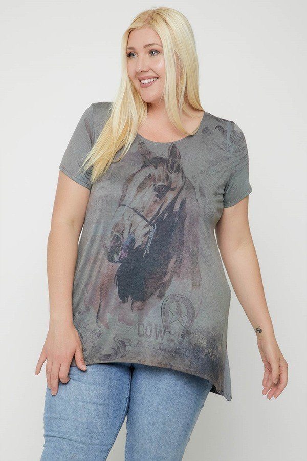 Horse Sublimation Print Short Sleeve Top