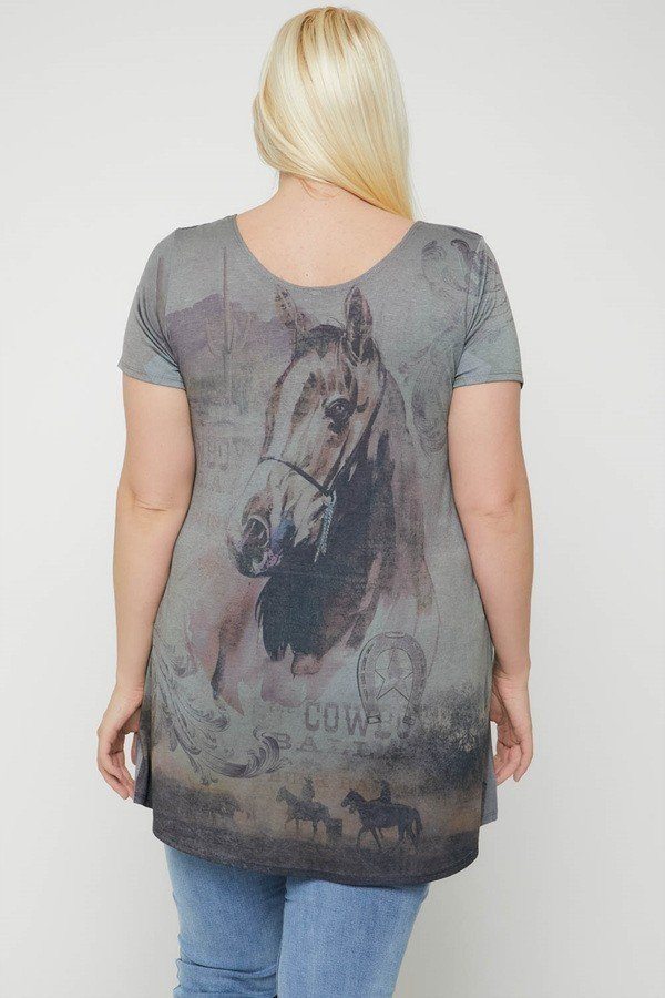 Horse Sublimation Print Short Sleeve Top