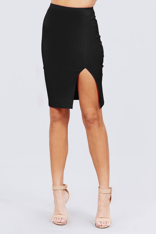 Front Slit Bengaline Midi Skirt