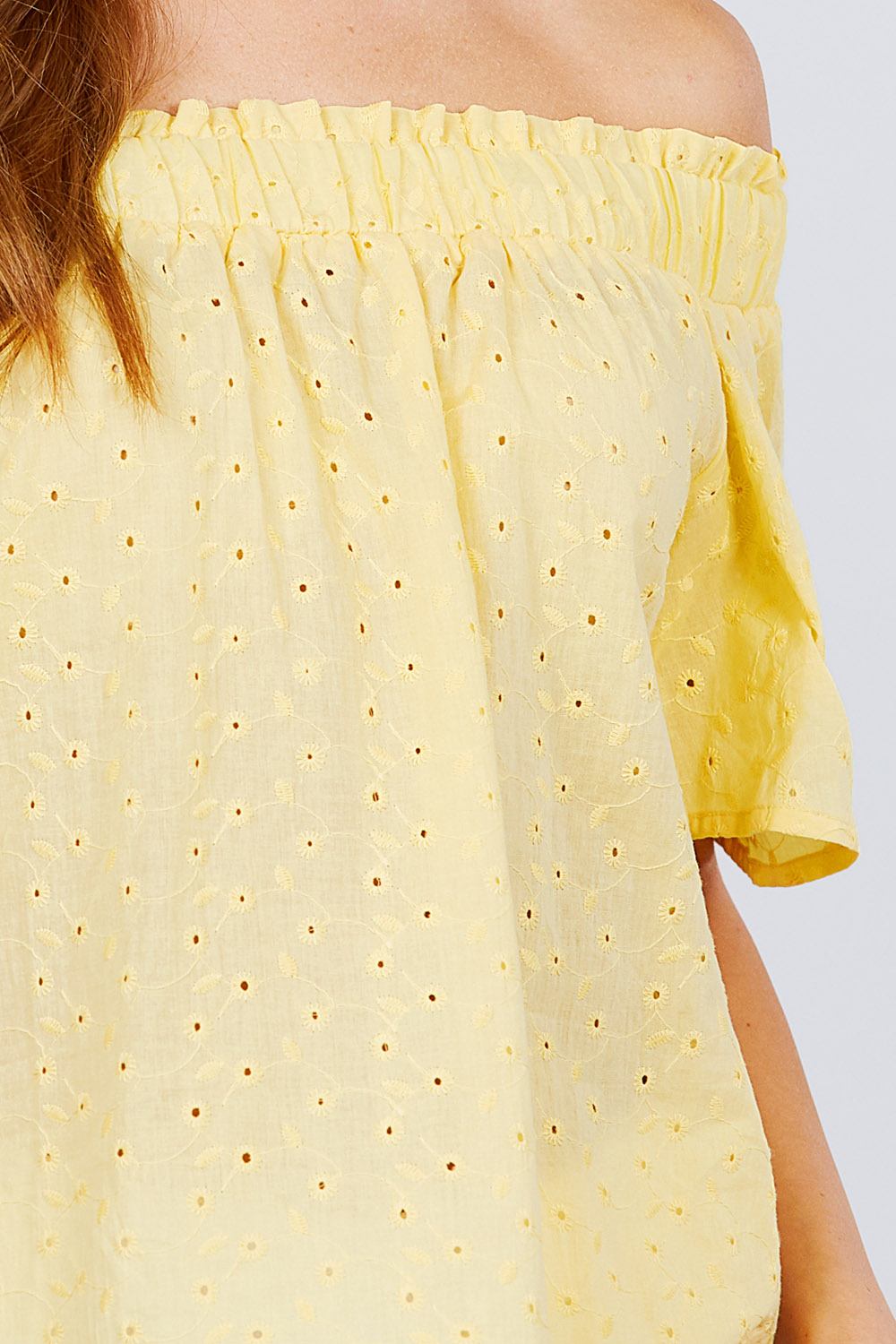 Short Sleeve Off The Shoulder Eyelet Woven Top