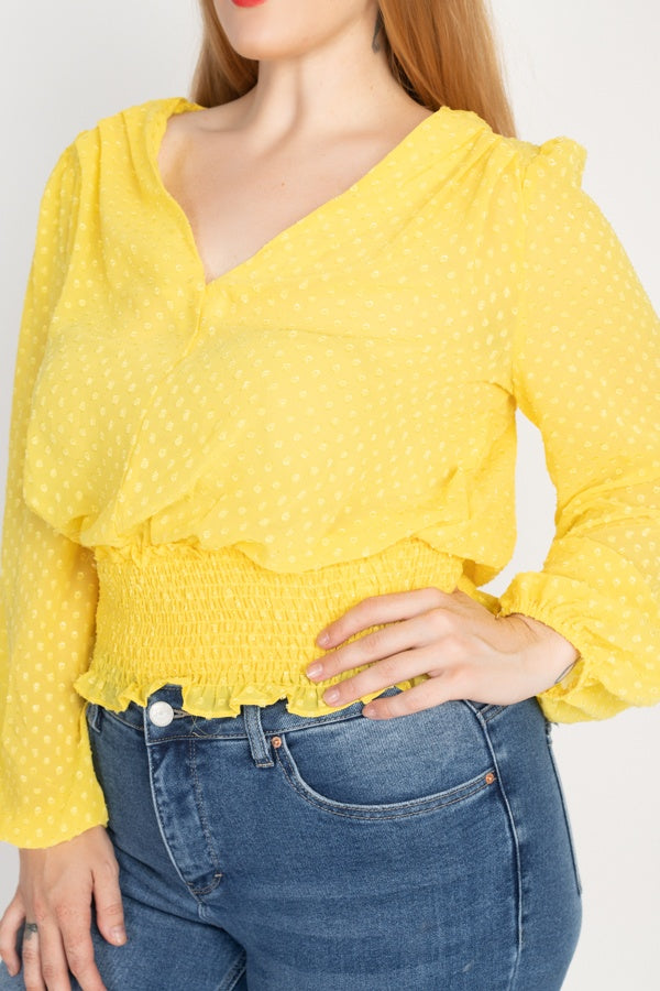 Waist Smoking V Neck Blouse