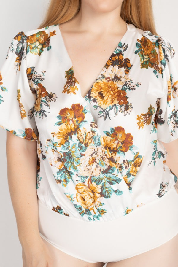 Floral Print Front Warp Bodysuit