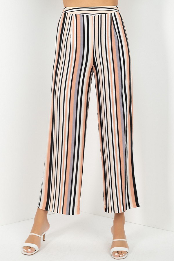 Stripped Scoop Neck Top Wide Leg Pants Set