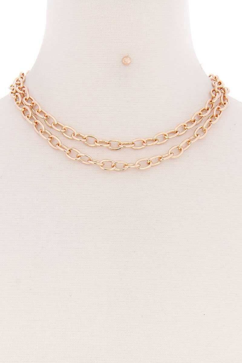 2 Simple Chain Metal Layered Necklace - bulkybox