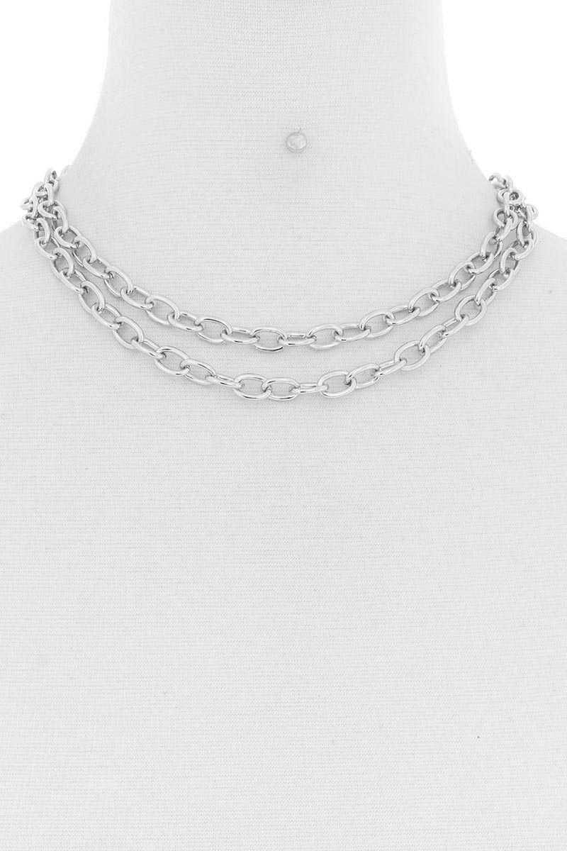 2 Simple Chain Metal Layered Necklace - bulkybox