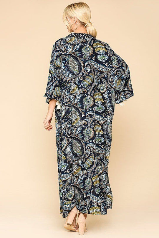 Mix-printed Open Front Kimono With Side Slits