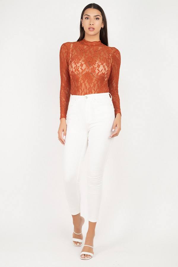 Sheer Floral Lace Bodysuit