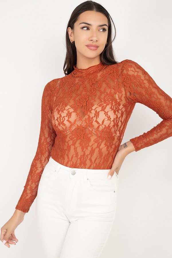 Sheer Floral Lace Bodysuit