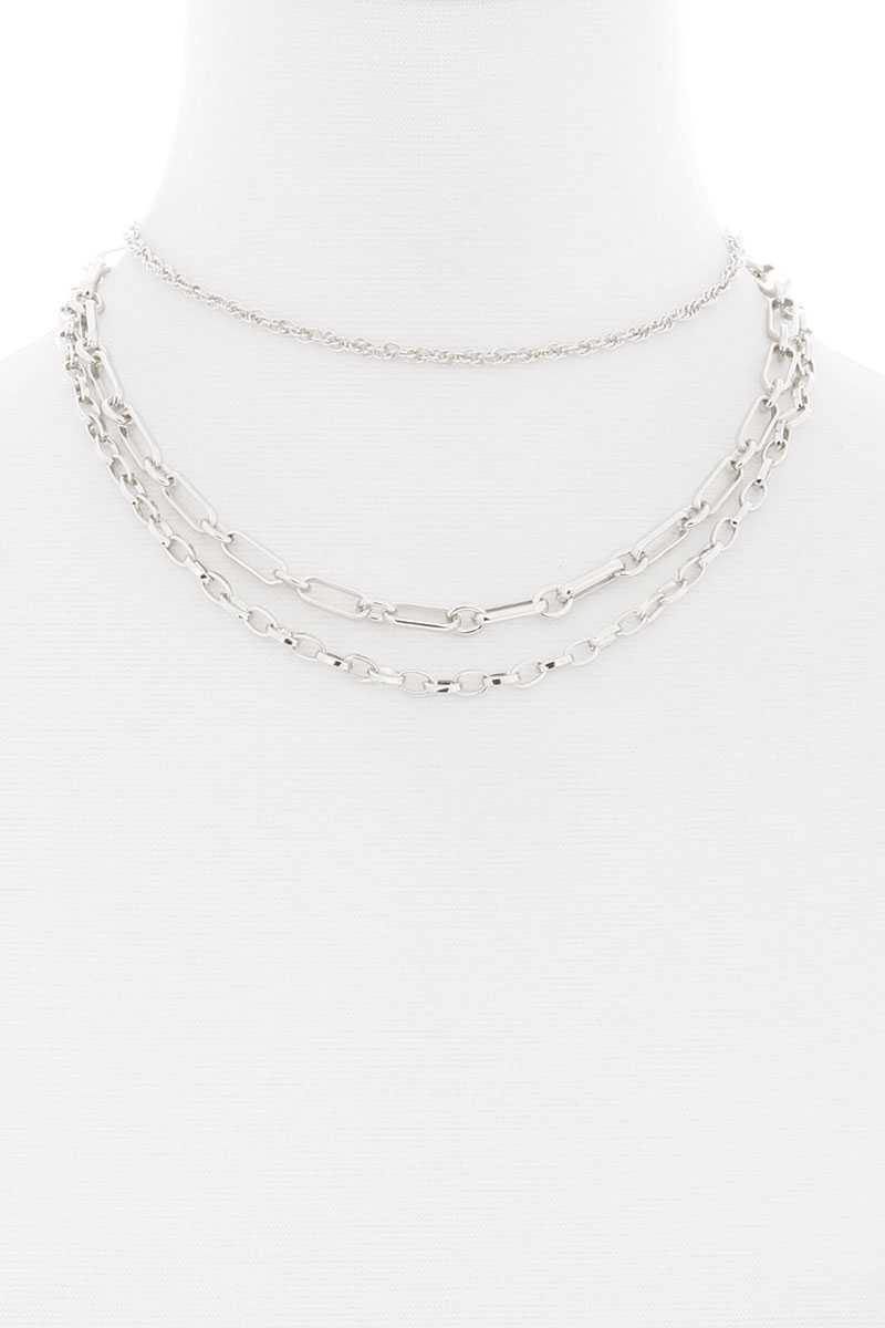 3 Layered Metal Chain Necklace - bulkybox