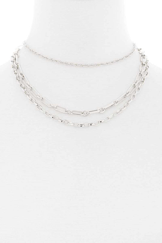 3 Layered Metal Chain Necklace - bulkybox