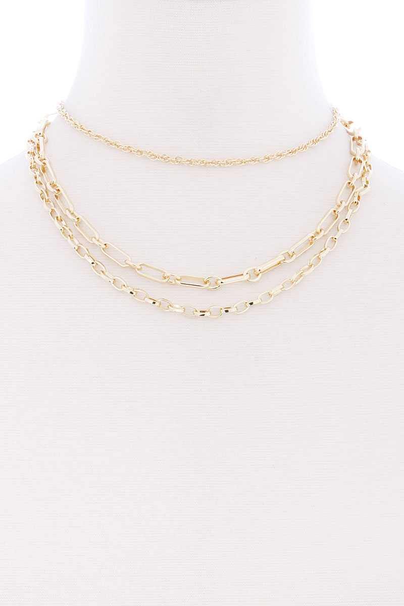 3 Layered Metal Chain Necklace - bulkybox