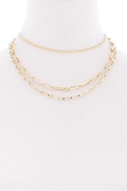 3 Layered Metal Chain Necklace - bulkybox