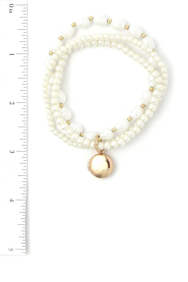 Locket Charm Pearl Beaded Bracelet Set