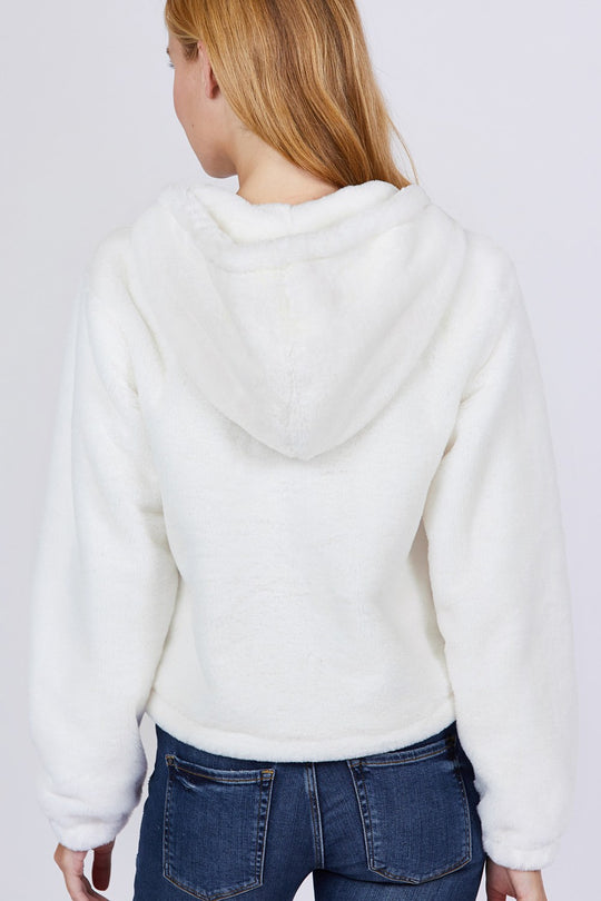 Zipper Detail Faux Fur Hoodie