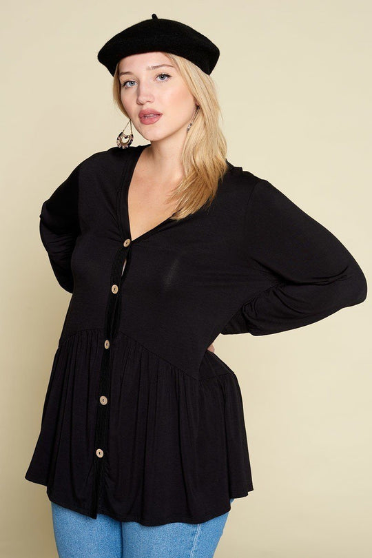 Plus Size Solid Heavy Rayon Modal Jersey Faux Button Up