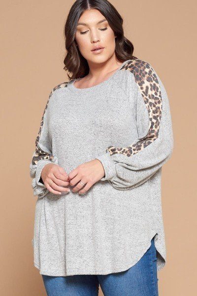 Plus Size Solid Hacci Brush Tunic Top