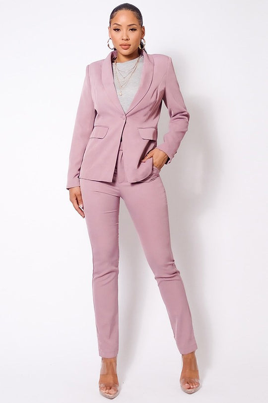 One Button Blazer Jacket & Tapered Trouser Set