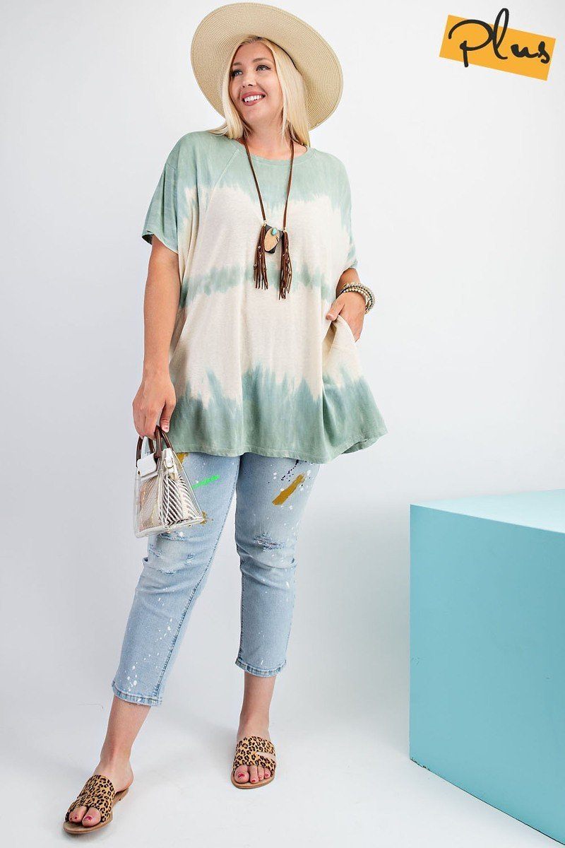 Short Sleeves Wave Washed Sheer Rayon Knit Top