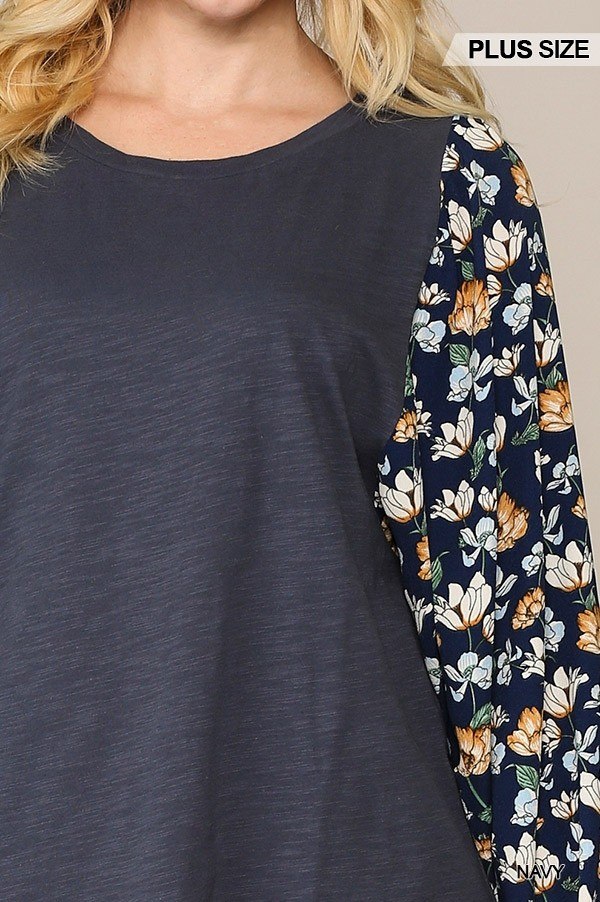 Floral Print Dolman Sleeve Round Hem Top