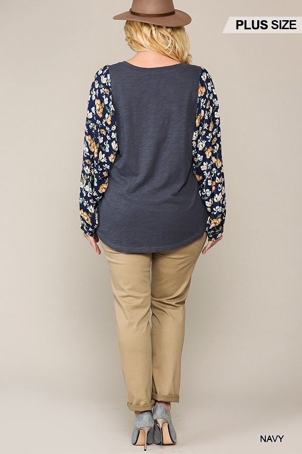 Floral Print Dolman Sleeve Round Hem Top