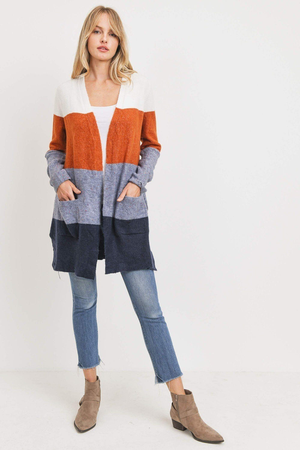 Striped Print Open Front Cardigan