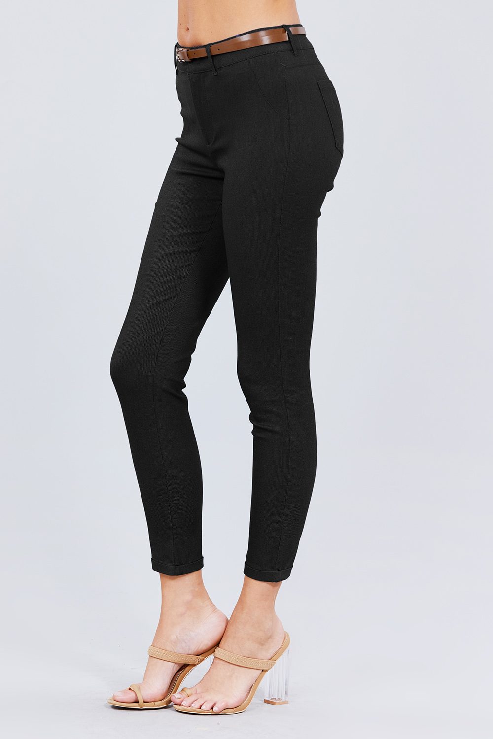 Belted Textured Long Pants