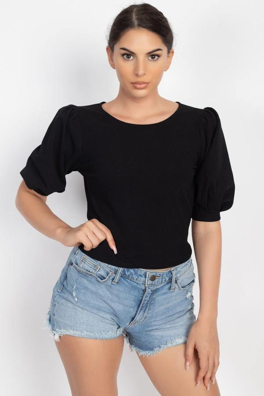 Techno Crepe Balloon Sleeve Top - bulkybox