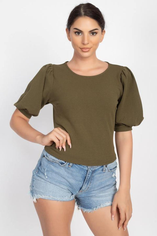 Techno Crepe Balloon Sleeve Top - bulkybox