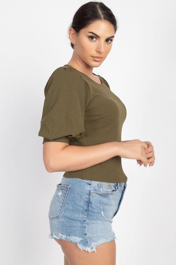 Techno Crepe Balloon Sleeve Top - bulkybox