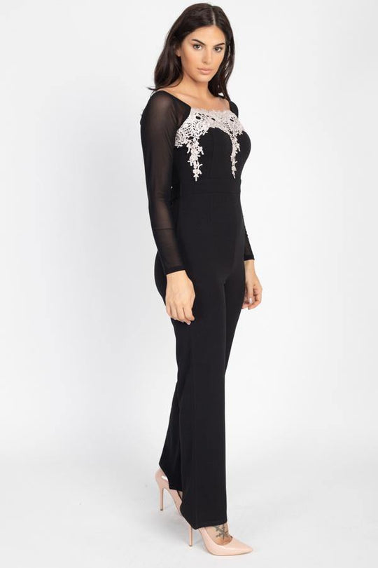 Self Tie Lace Embroidered Jumpsuit - bulkybox