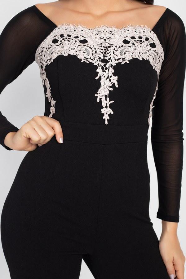 Self Tie Lace Embroidered Jumpsuit - bulkybox