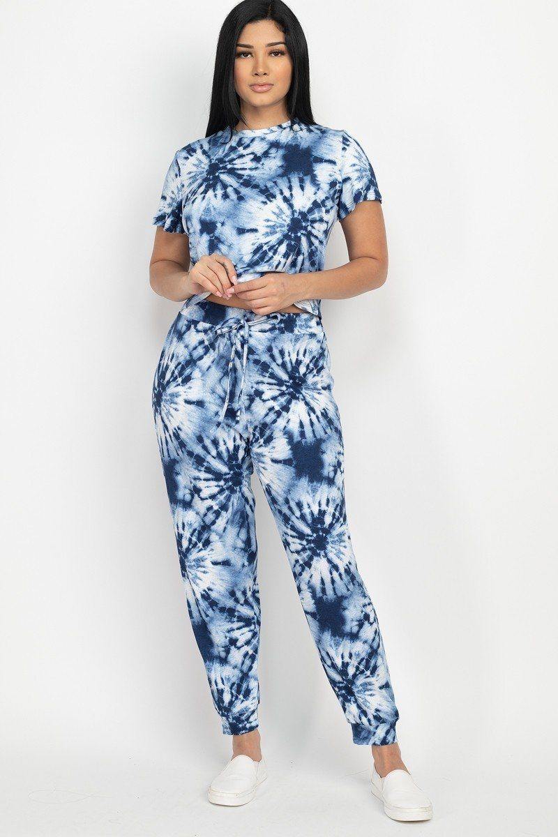 Tie-dye Printed Top And Pants Set - bulkybox