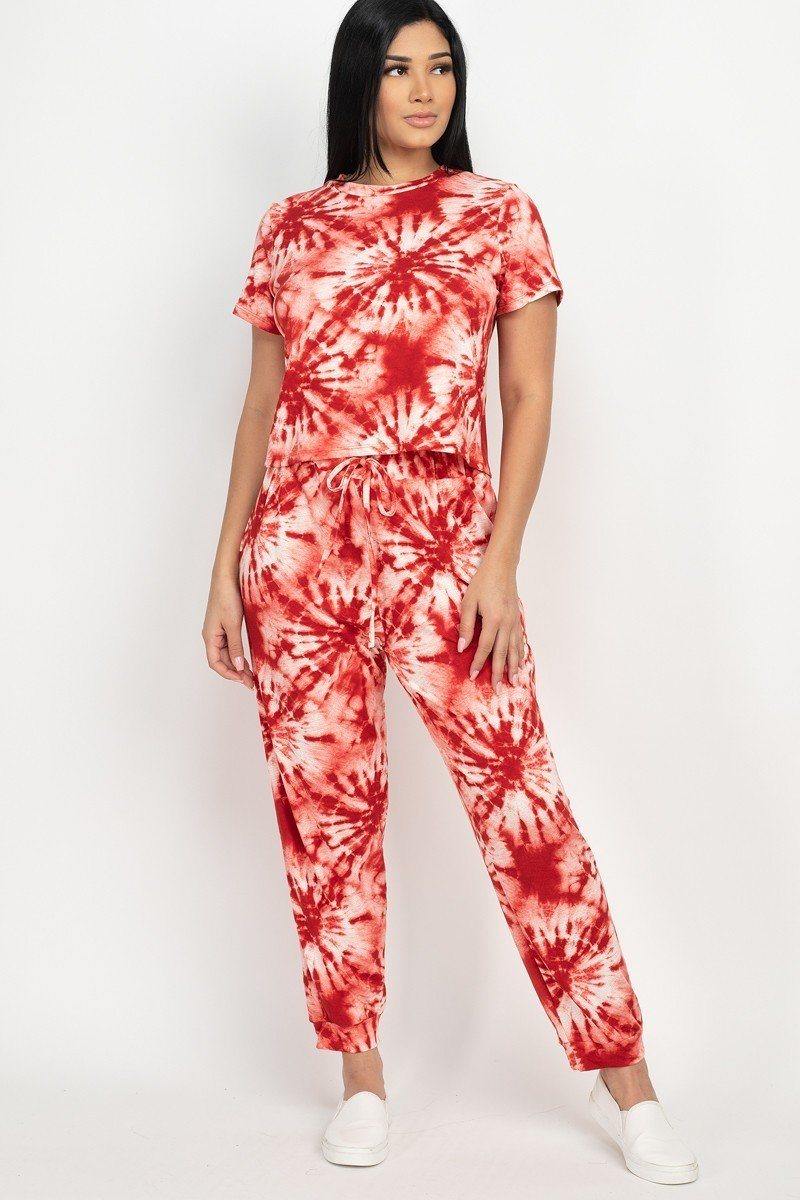 Tie-dye Printed Top And Pants Set - bulkybox