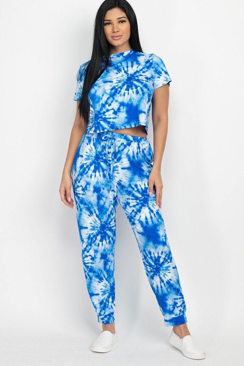 Tie-dye Printed Top And Pants Set - bulkybox