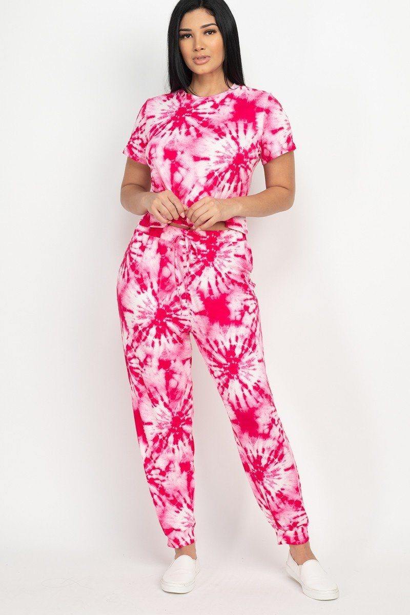 Tie-dye Printed Top And Pants Set - bulkybox