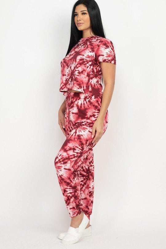 Tie-dye Printed Top And Pants Set - bulkybox