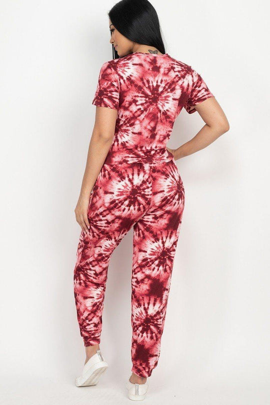 Tie-dye Printed Top And Pants Set - bulkybox