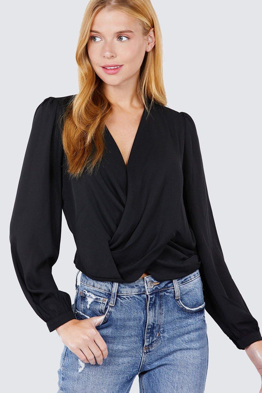 V-neck Surplice Woven Top - bulkybox