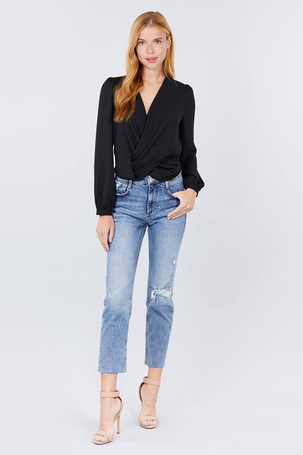 V-neck Surplice Woven Top - bulkybox