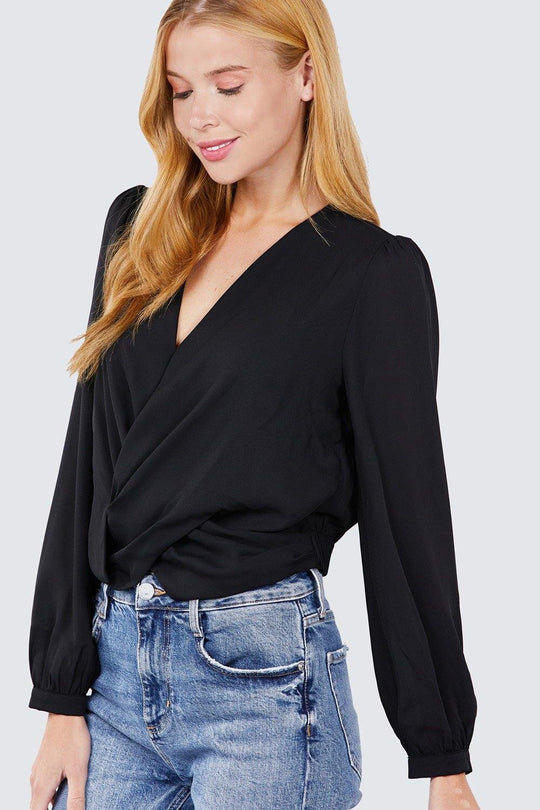 V-neck Surplice Woven Top - bulkybox