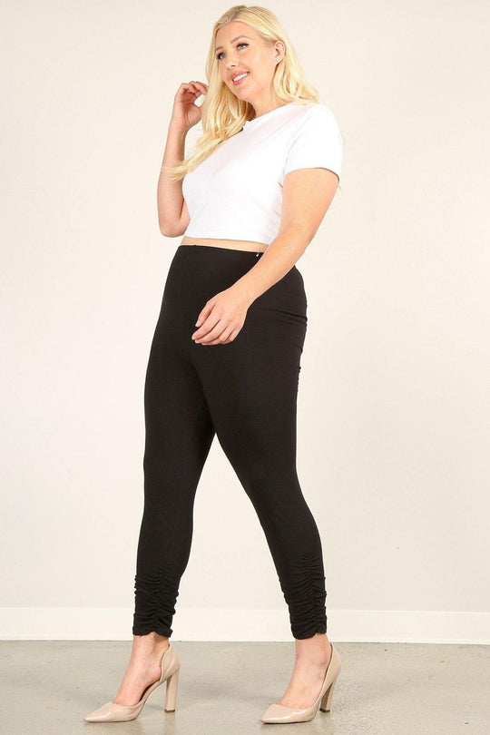 Plus Size Solid High Rise, Fitted Leggings With An Elastic Waistband And Ruched Pants - bulkybox