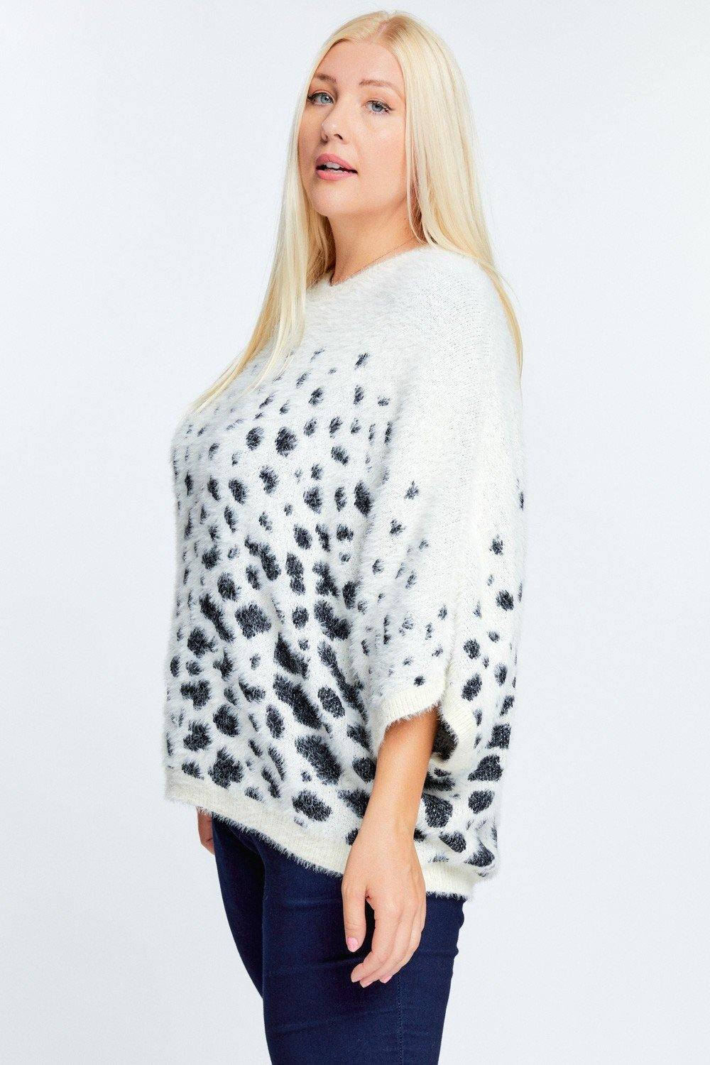 Printed Round Neck Loose Sweater - bulkybox